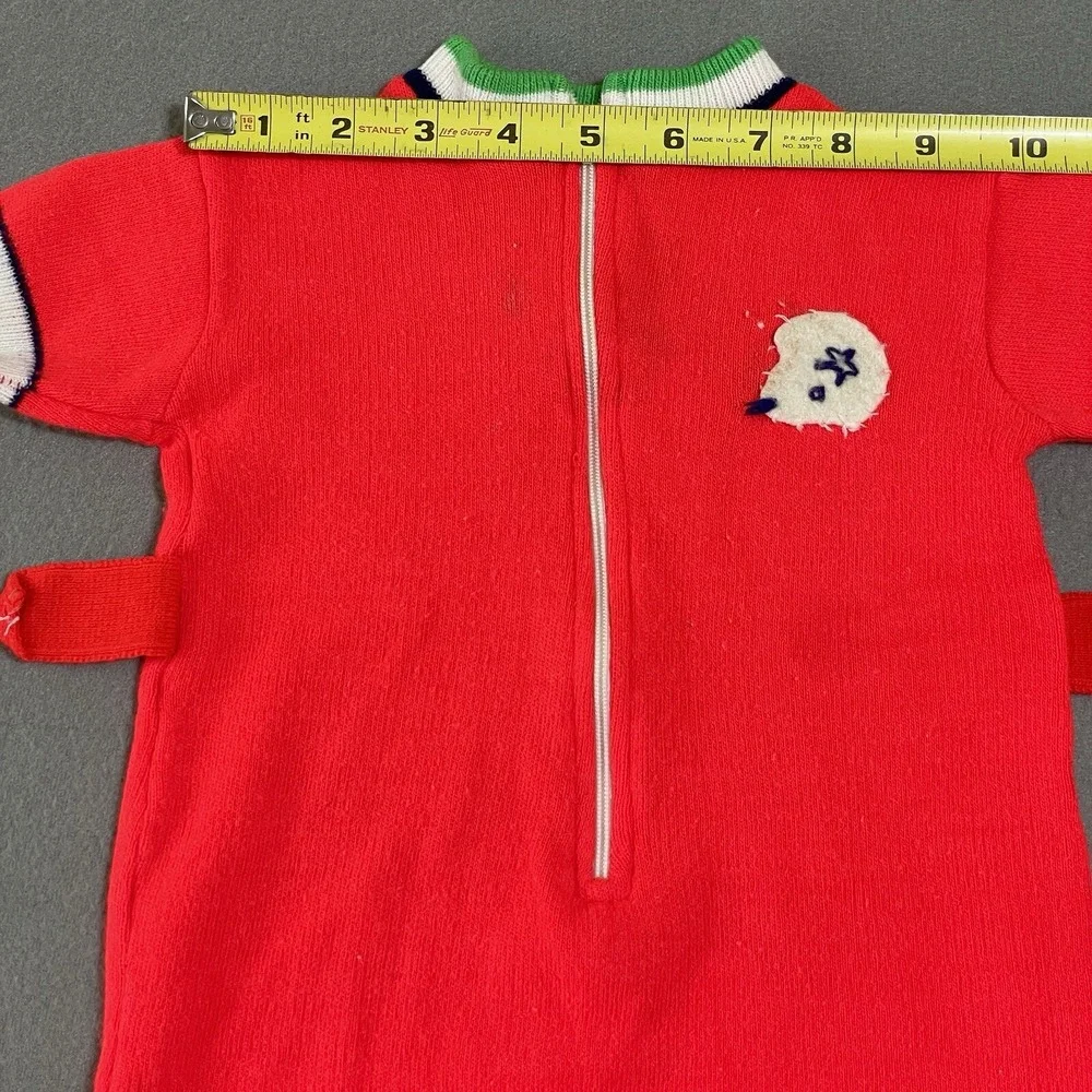 Vtg 70s Handmade One‎ Pc Jumpsuit Soft Spun boy knit 18 month Football Helmet